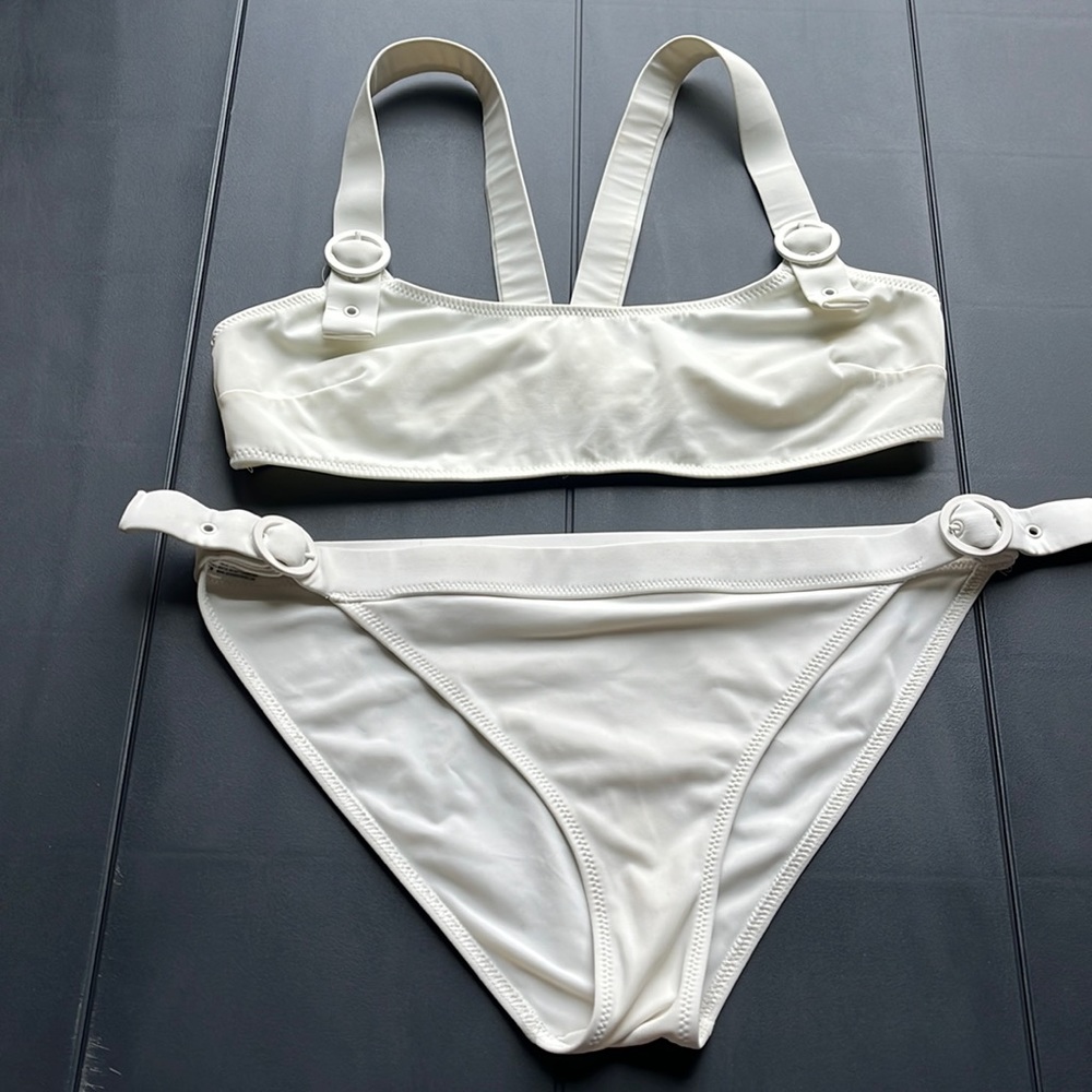 Solid and Striped cream/white bikini 👙 with adorable Buckley details, Large